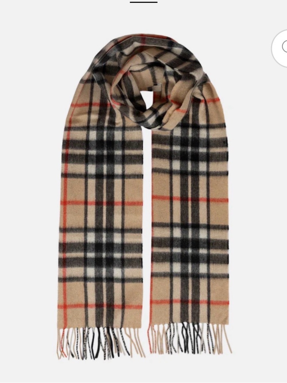 Burberry Nova Tan Plaid Cashmere Scarf 8”x50”
